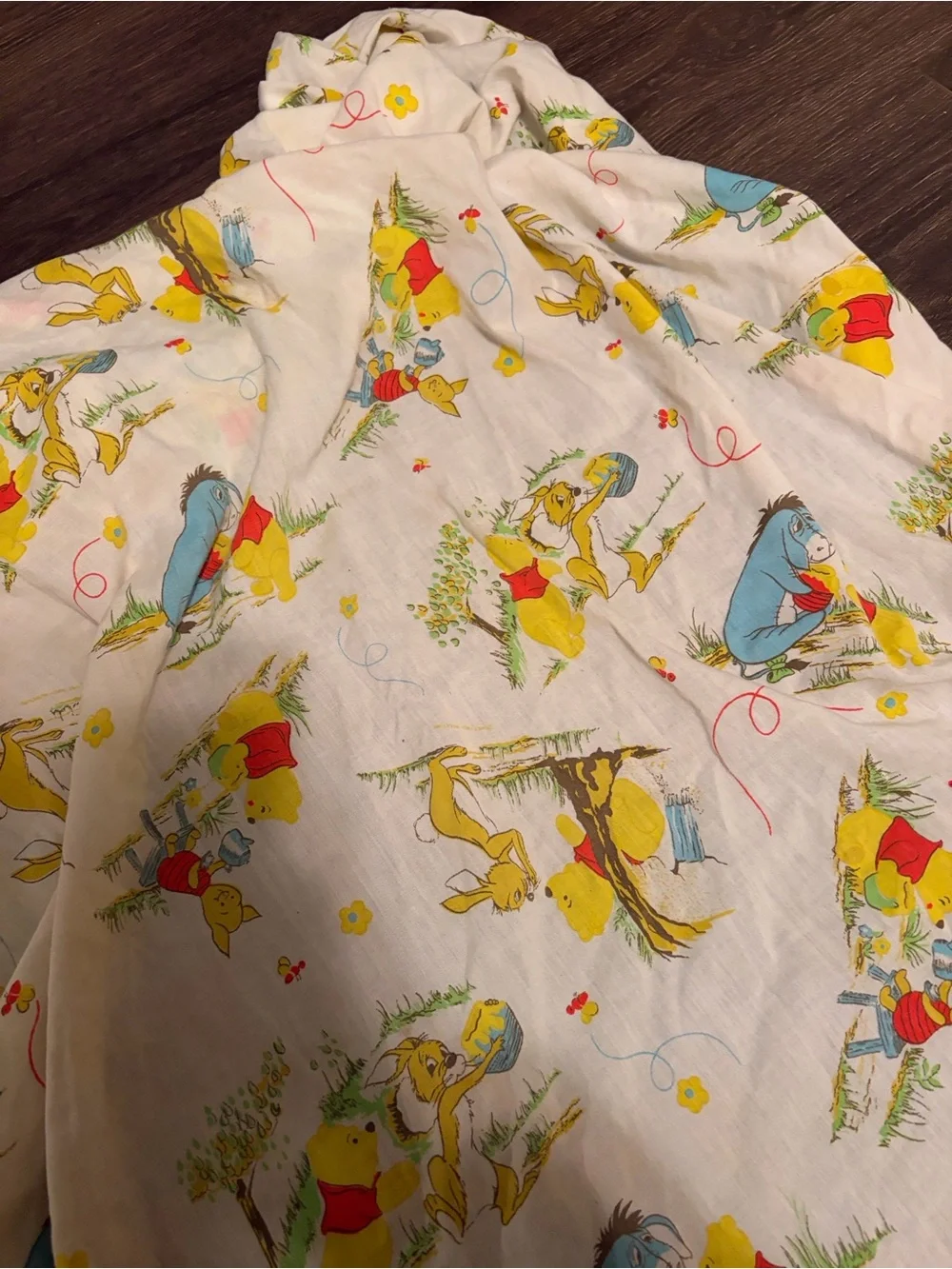 Vintage Winnie the Pooh Crib Sheet White Character Print Baby 27x52 Disney